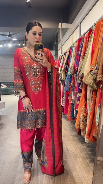 Nihari Karwa Digital Handwork C-Cut Style Farshi Salwar Designer Suit