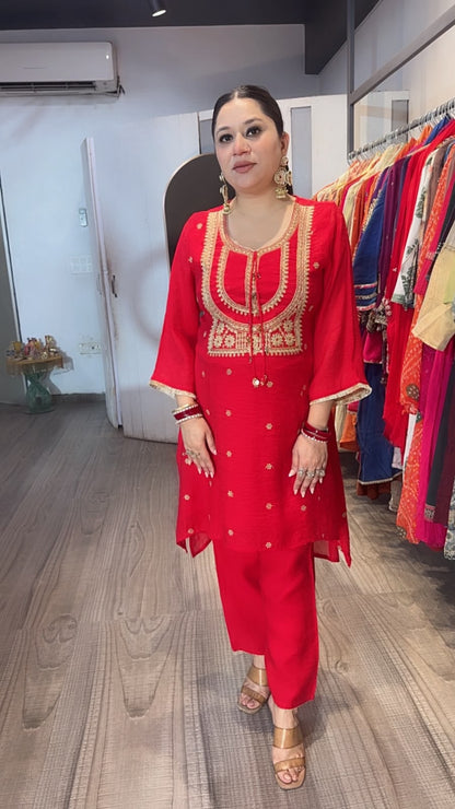 Iyaad Red Zari work C-Cut Style Cordset