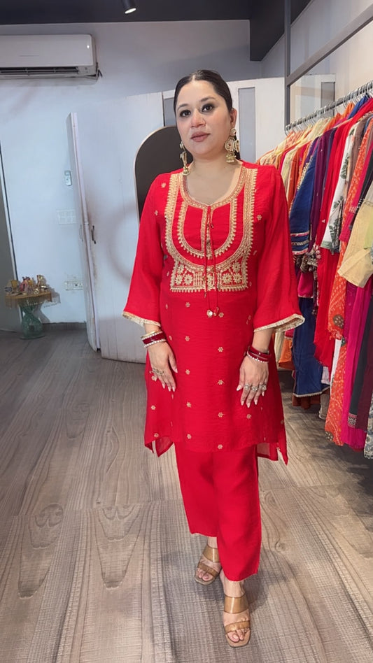 Iyaad Red Zari work C-Cut Style Cordset