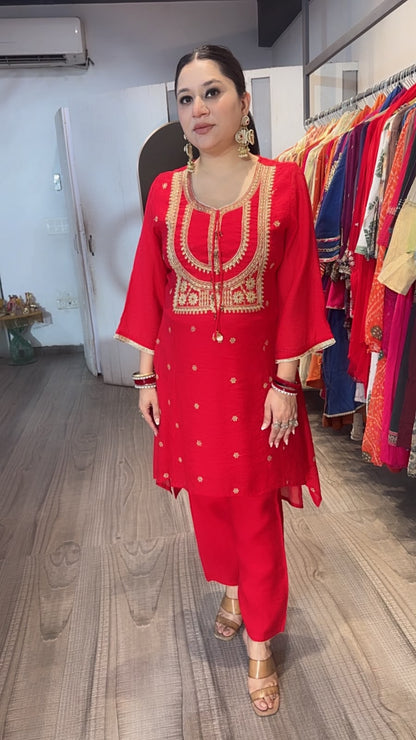 Iyaad Red Zari work C-Cut Style Cordset