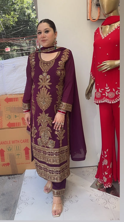 Rasbhari Wine Handwork Pakistani Suit