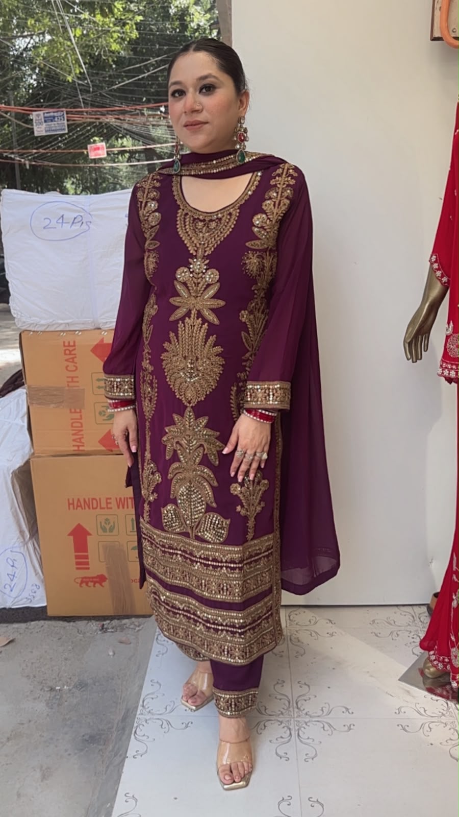 Rasbhari Wine Handwork Pakistani Suit