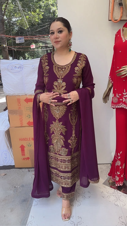 Rasbhari Wine Handwork Pakistani Suit