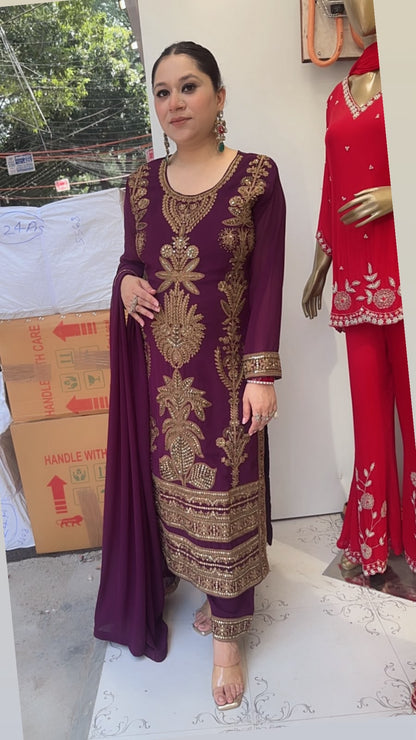 Rasbhari Wine Handwork Pakistani Suit