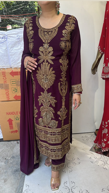 Rasbhari Wine Handwork Pakistani Suit