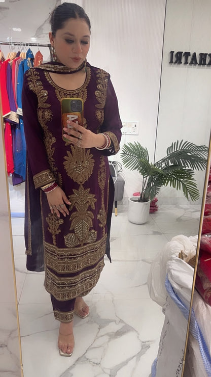 Rasbhari Wine Handwork Pakistani Suit