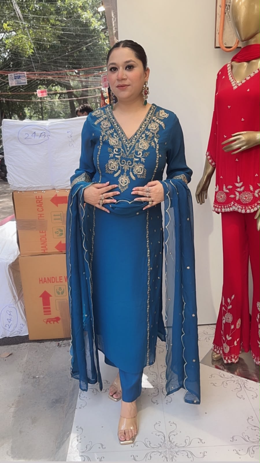Tasvir Teal Blue Designer Cotton Suit