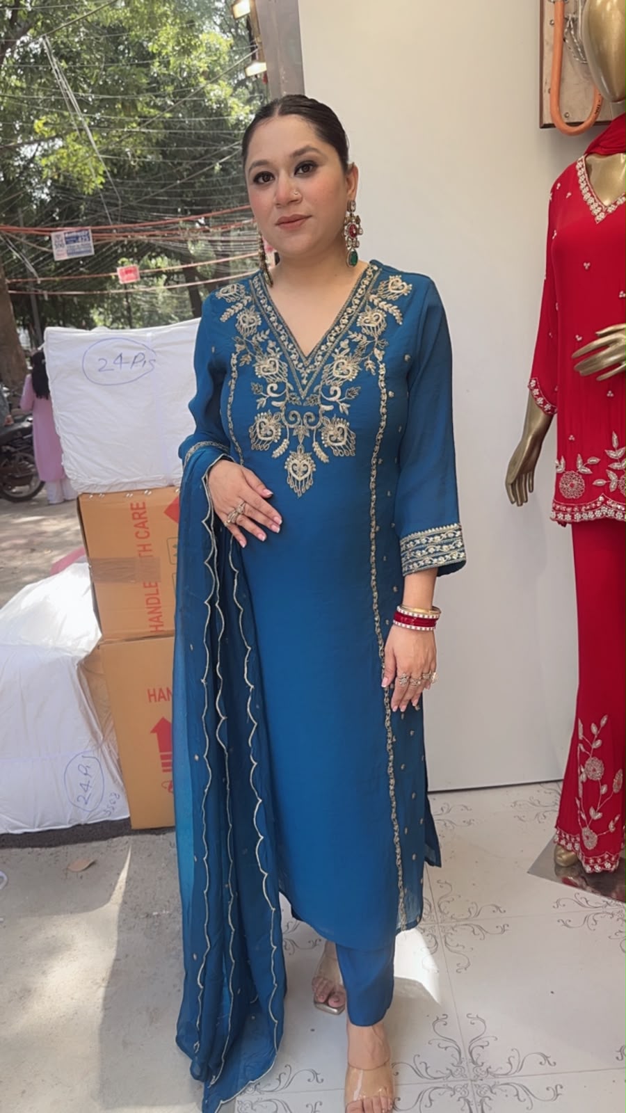 Tasvir Teal Blue Designer Cotton Suit