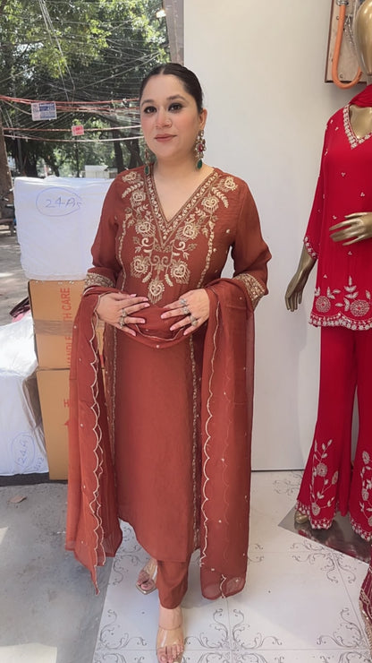 Tasvir Brown Designer Cotton Suit