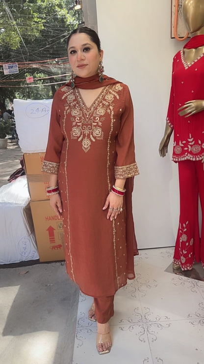 Tasvir Brown Designer Cotton Suit