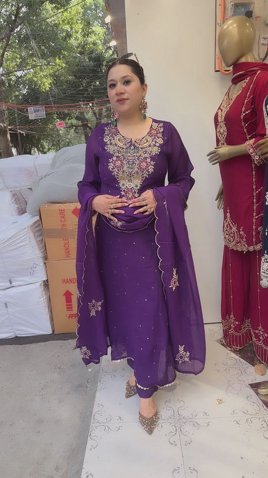 Deewaniyat purple Handwork A-line Designer Suit
