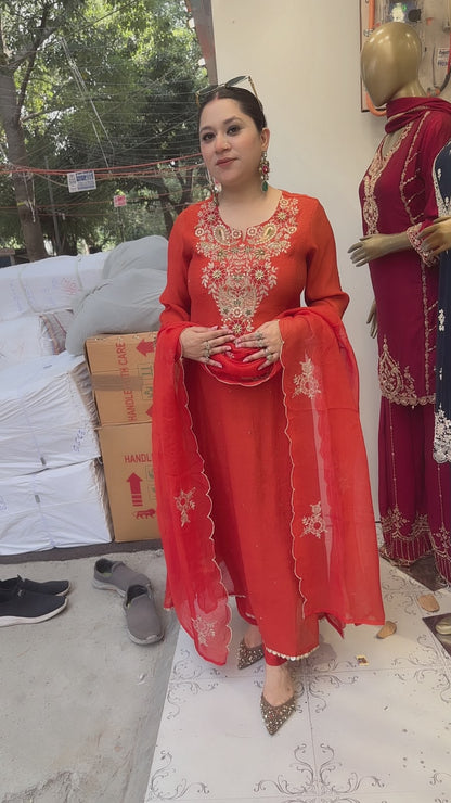 Deewaniyat Rust Handwork A-line Designer Suit