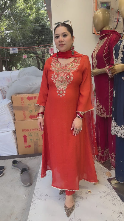 Deewaniyat Rust Handwork A-line Designer Suit