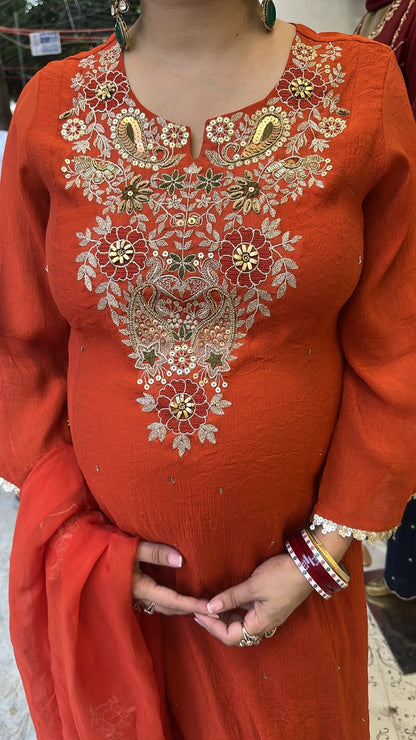 Deewaniyat Rust Handwork A-line Designer Suit