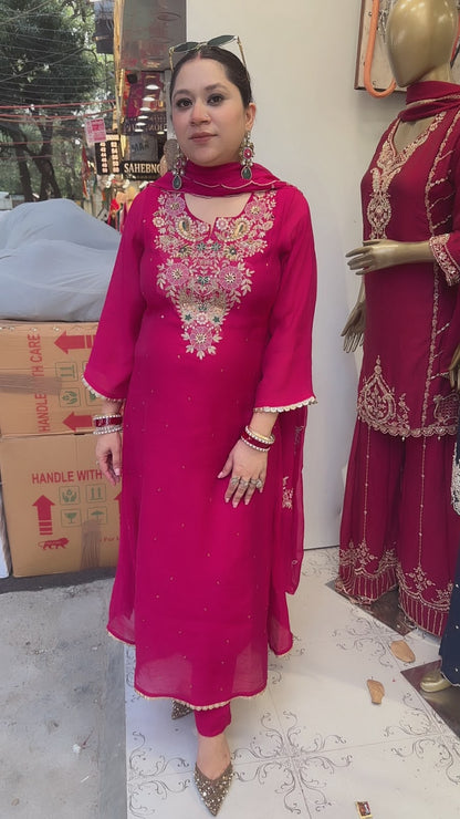 Deewaniyat pink Handwork A-line Designer Suit