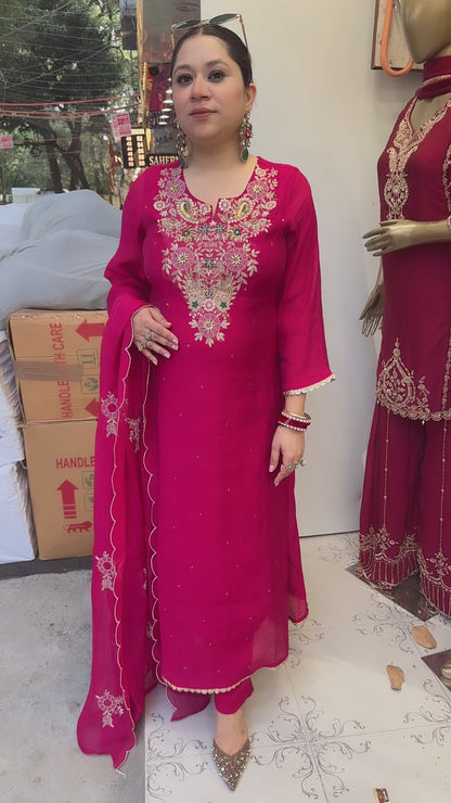 Deewaniyat pink Handwork A-line Designer Suit