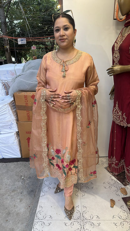 Saba peach Handwork Designer Suit