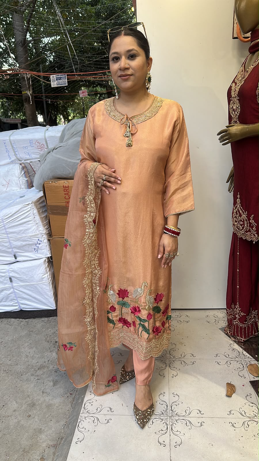 Saba peach Handwork Designer Suit