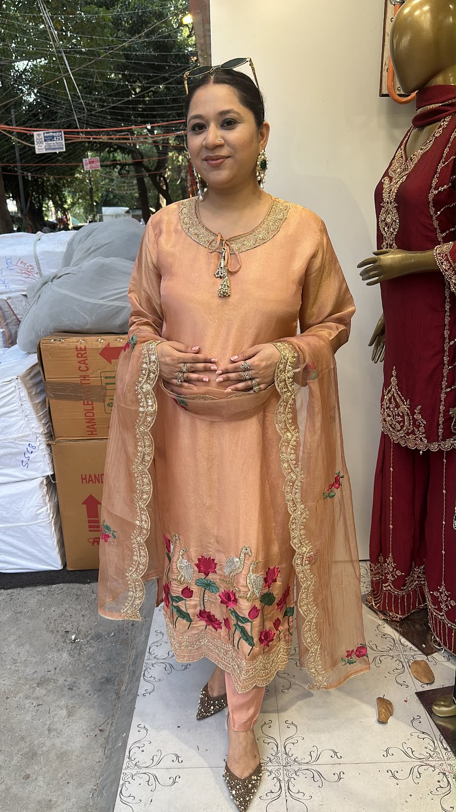 Saba peach Handwork Designer Suit