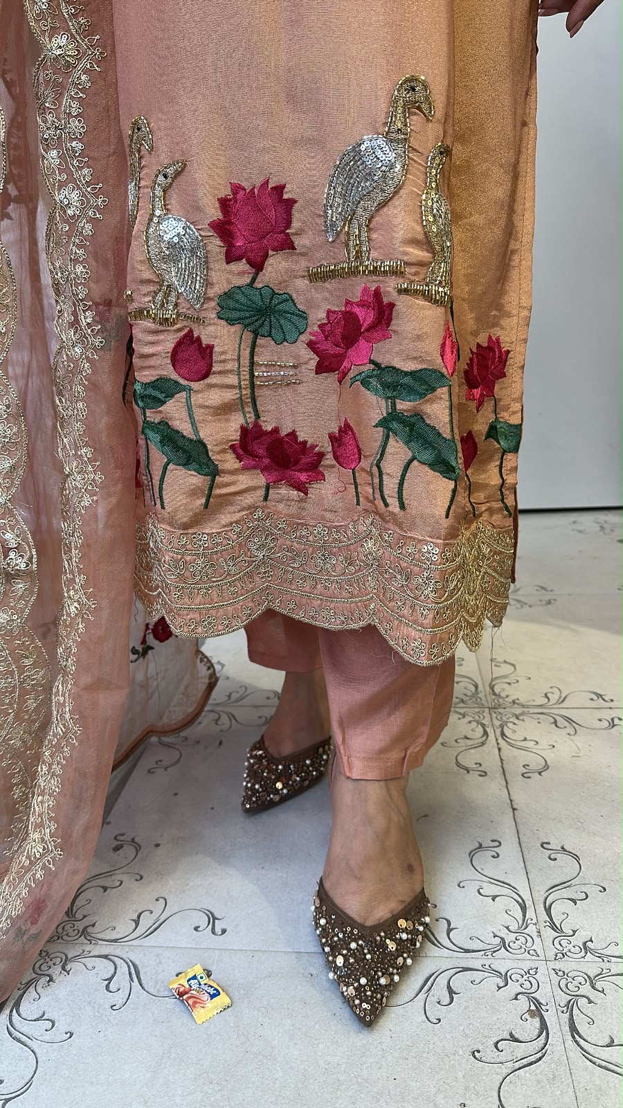 Saba peach Handwork Designer Suit
