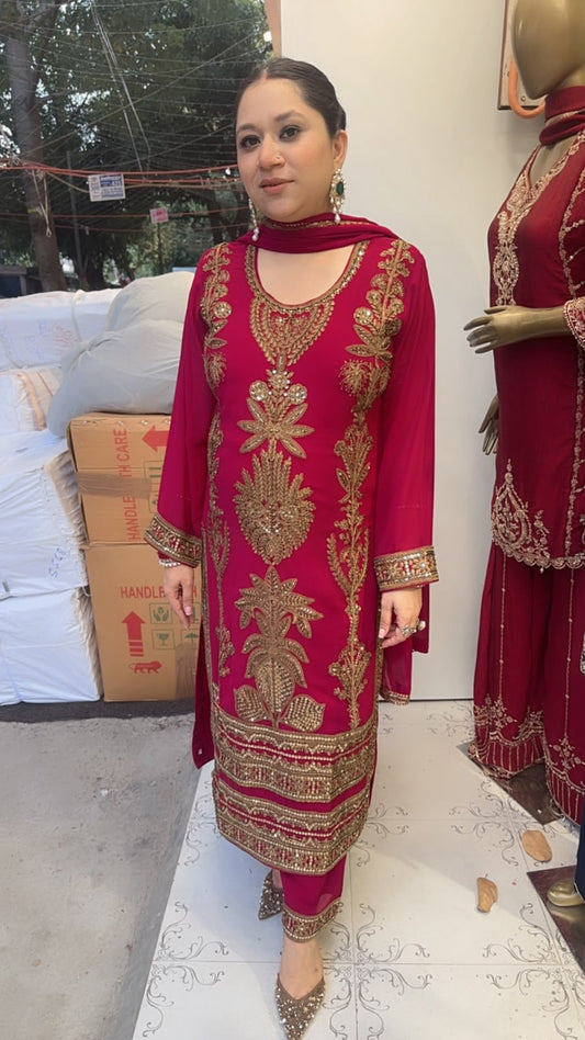 Rasbhari Magenta Handwork Pakistani Suit