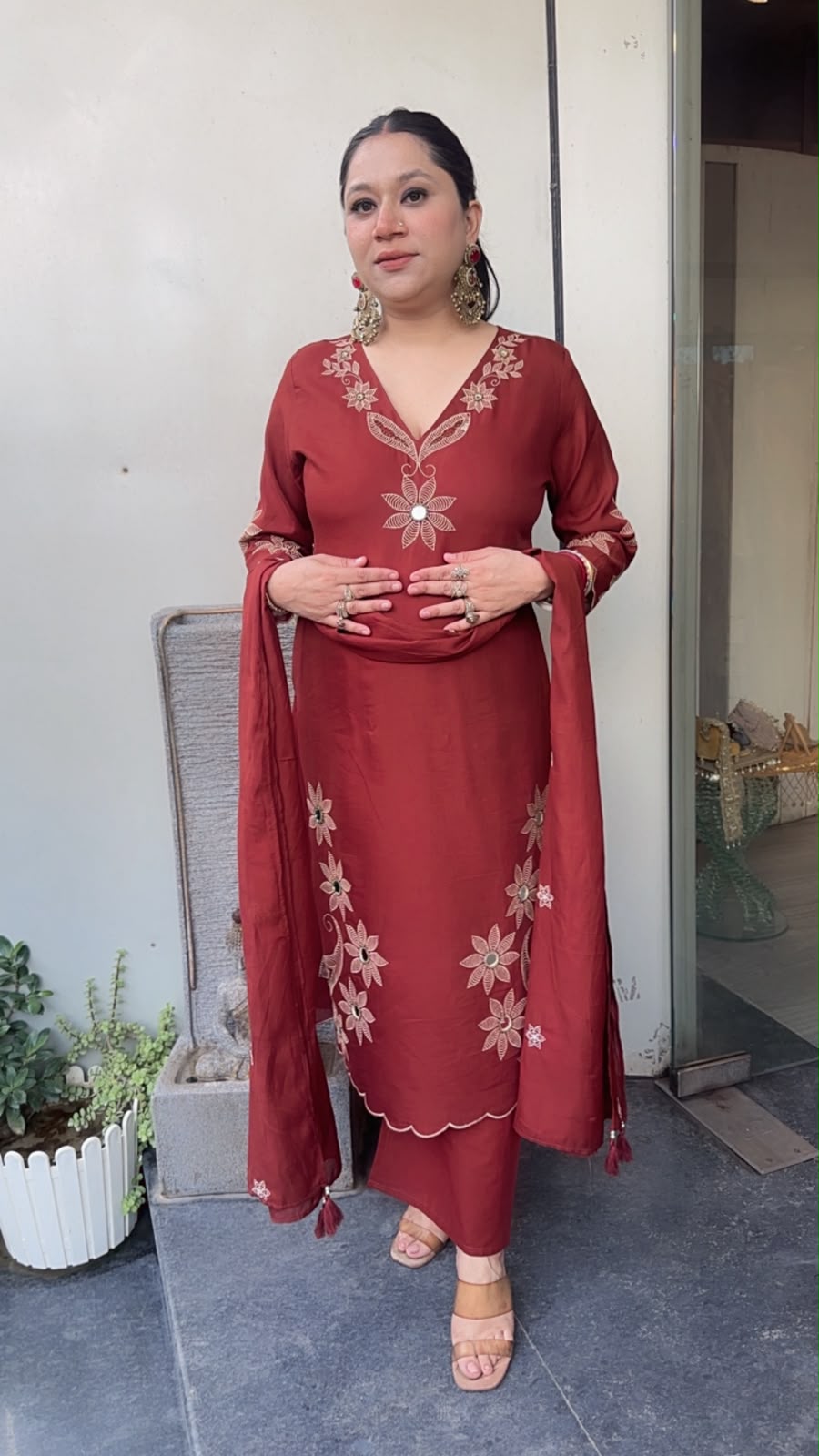 Tabu Rust Cotton A-Line Designer Suit