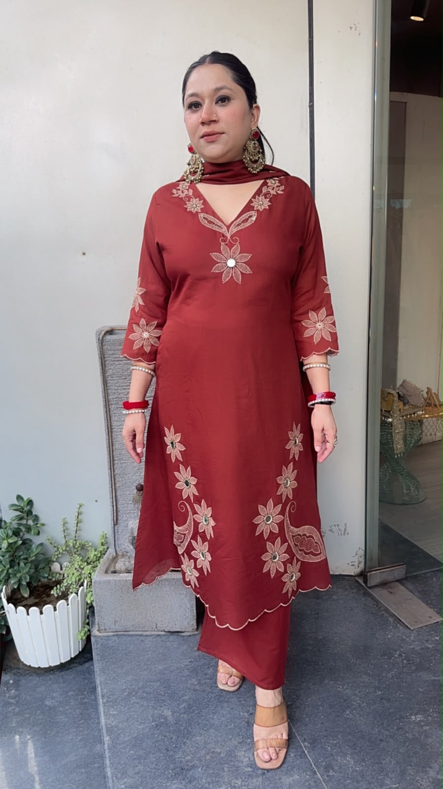 Tabu Rust Cotton A-Line Designer Suit