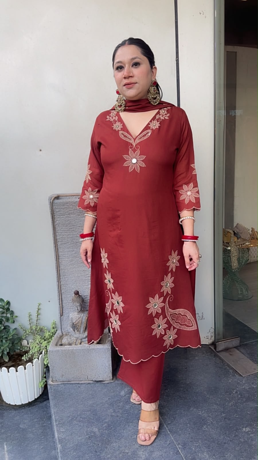 Tabu Rust Cotton A-Line Designer Suit