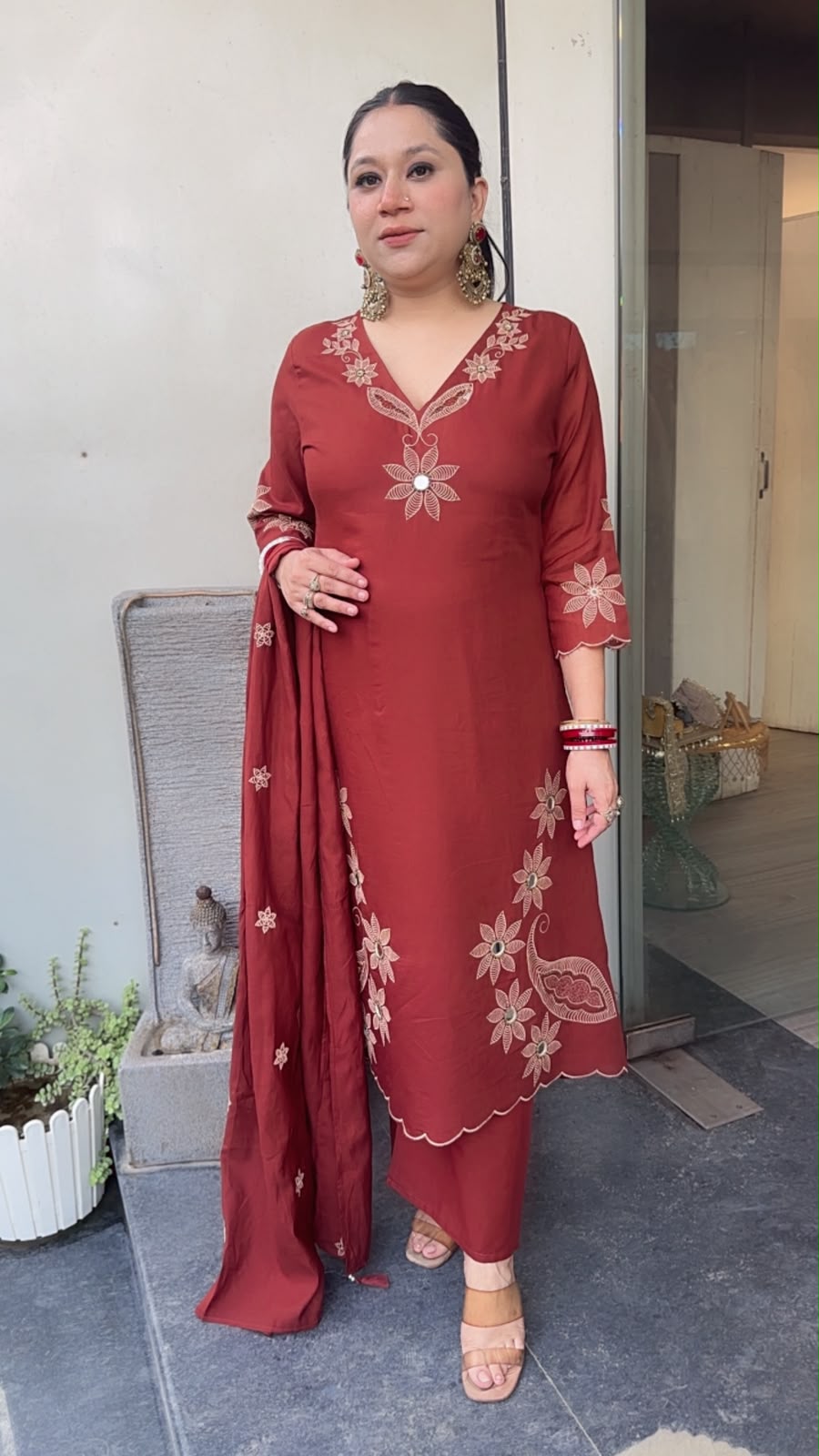 Tabu Rust Cotton A-Line Designer Suit