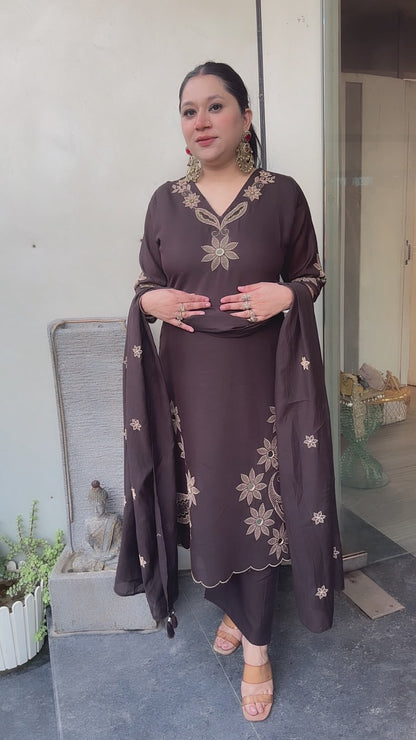 Tabu Brown Cotton A-Line Designer Suit