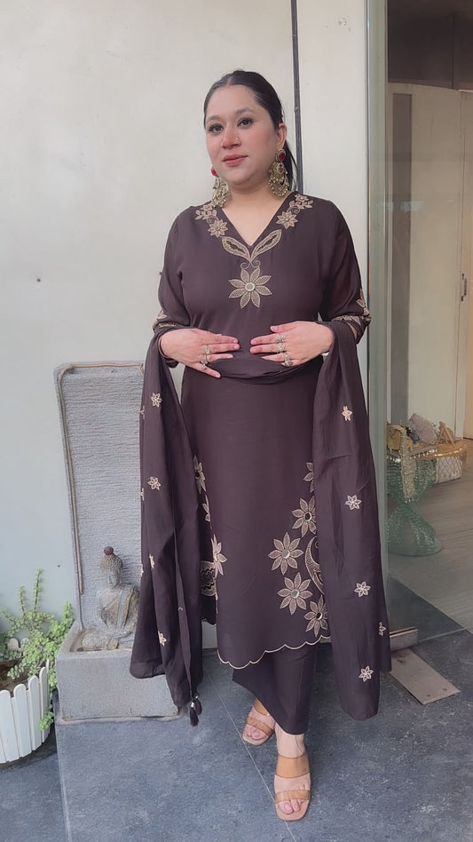 Tabu Brown Cotton A-Line Designer Suit