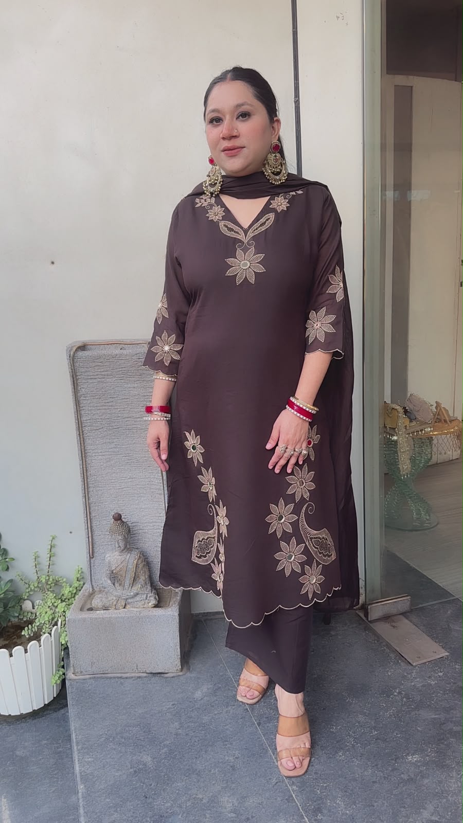 Tabu Brown Cotton A-Line Designer Suit