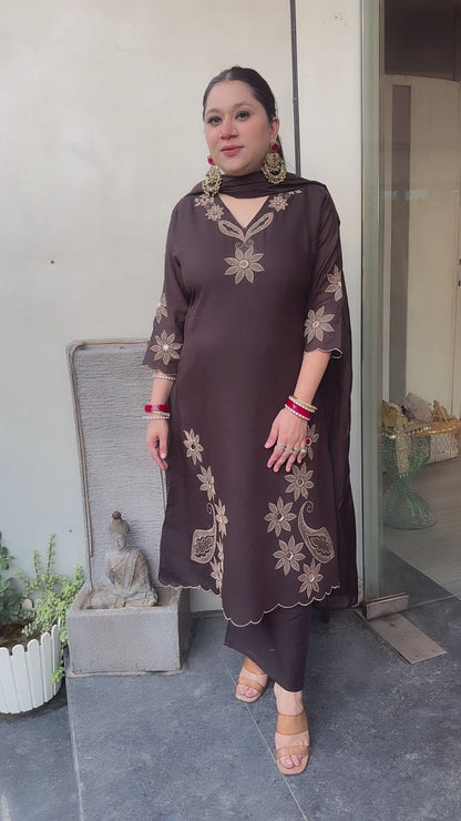Tabu Brown Cotton A-Line Designer Suit