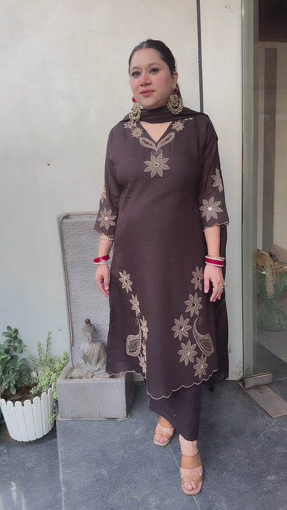 Tabu Brown Cotton A-Line Designer Suit
