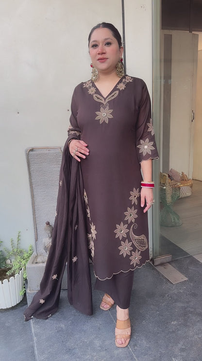 Tabu Brown Cotton A-Line Designer Suit