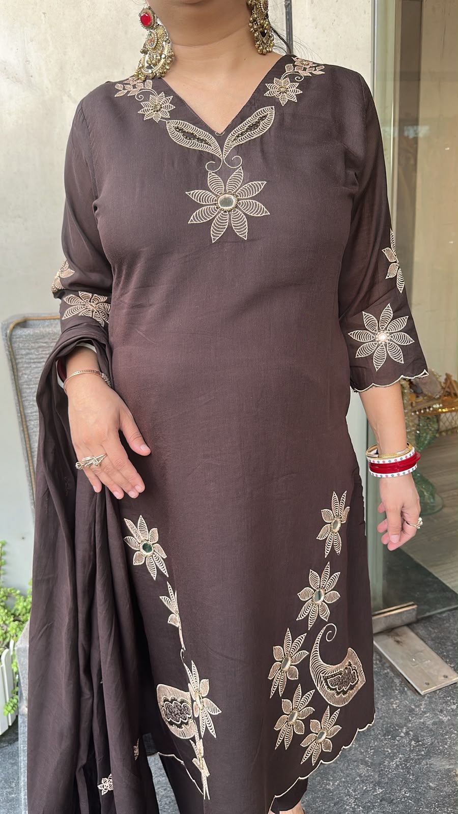 Tabu Brown Cotton A-Line Designer Suit