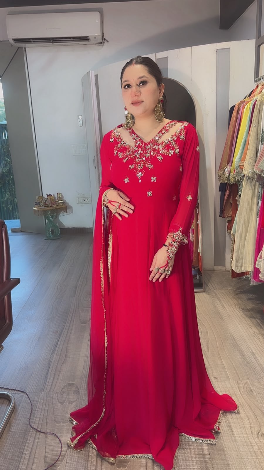 Enayat Coral Red Handwork Designer Anarkali Suit