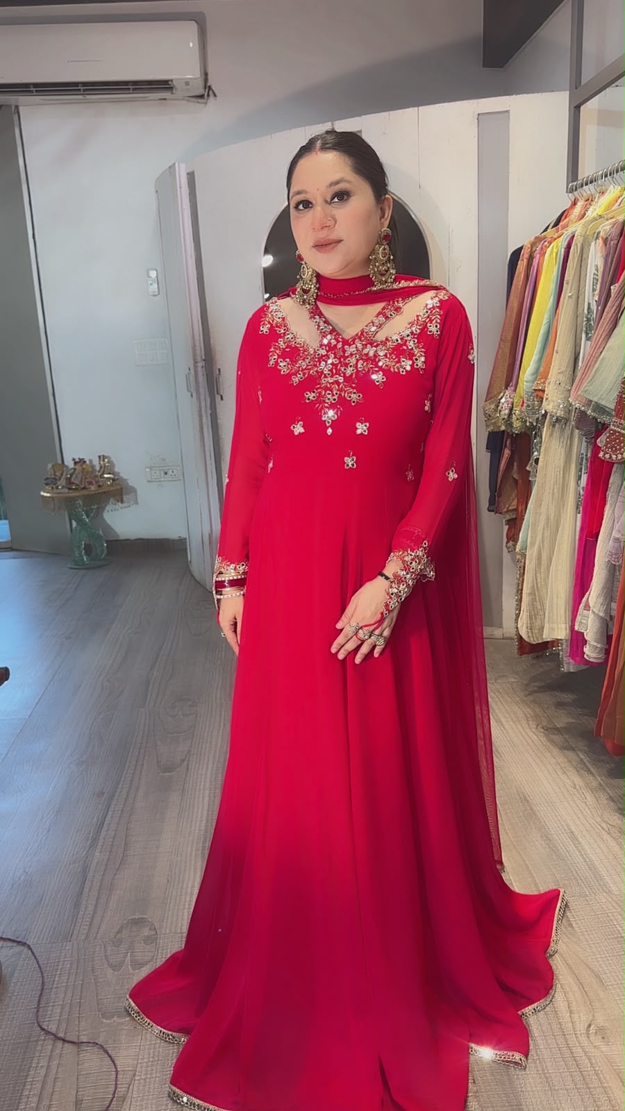 Enayat Coral Red Handwork Designer Anarkali Suit