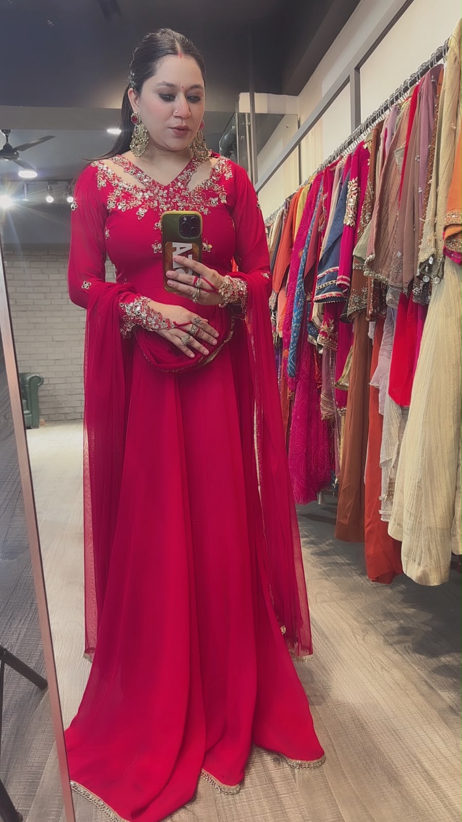 Enayat Coral Red Handwork Designer Anarkali Suit