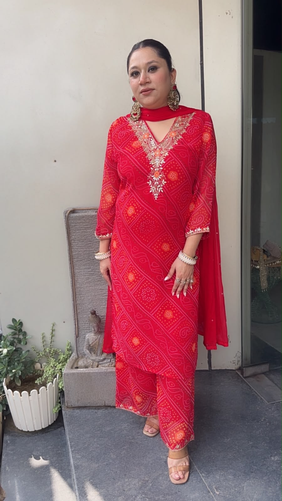 Bandani Red Digital Print Designer Suit