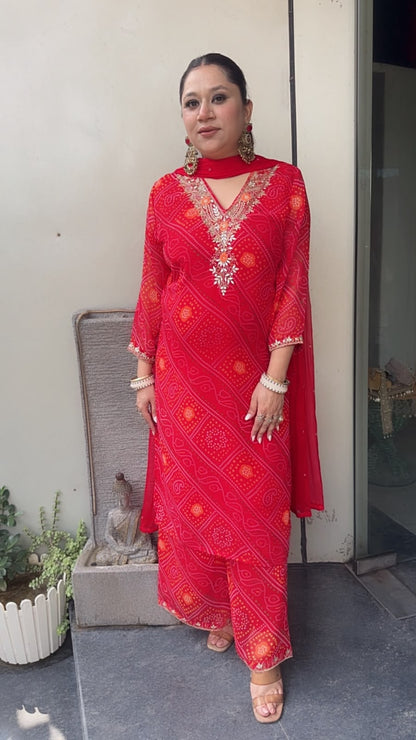 Bandani Red Digital Print Designer Suit