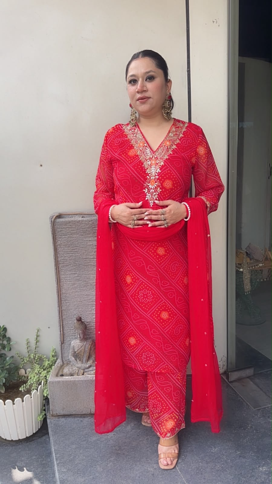 Bandani Red Digital Print Designer Suit