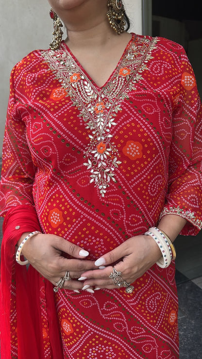 Bandani Red Digital Print Designer Suit