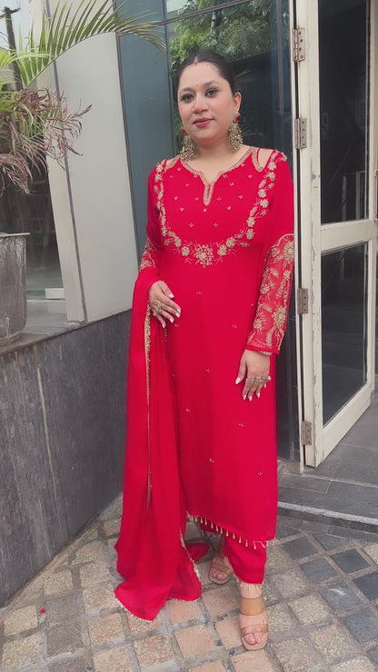 Chunari karwa Red Handwork Designer Suit