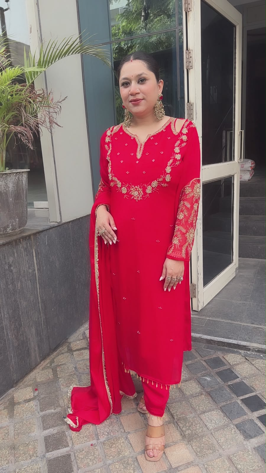 Chunari karwa Red Handwork Designer Suit
