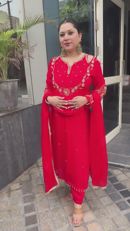 Chunari karwa Red Handwork Designer Suit
