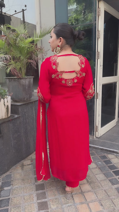 Chunari karwa Red Handwork Designer Suit