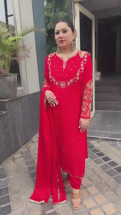 Chunari karwa Red Handwork Designer Suit