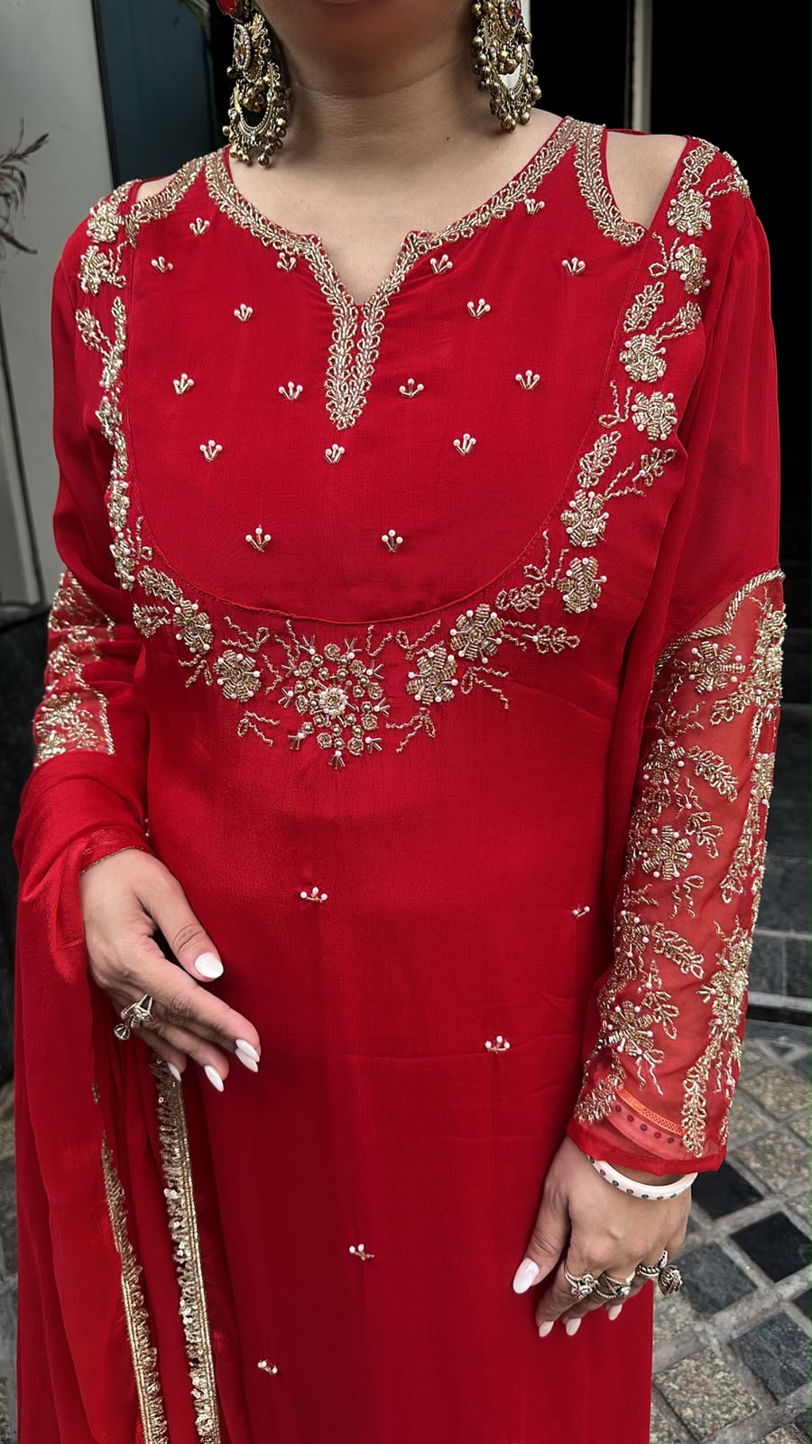 Chunari karwa Red Handwork Designer Suit
