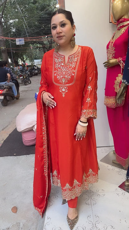 Zaraani Rust Embroidered Designer Anarkali Suit